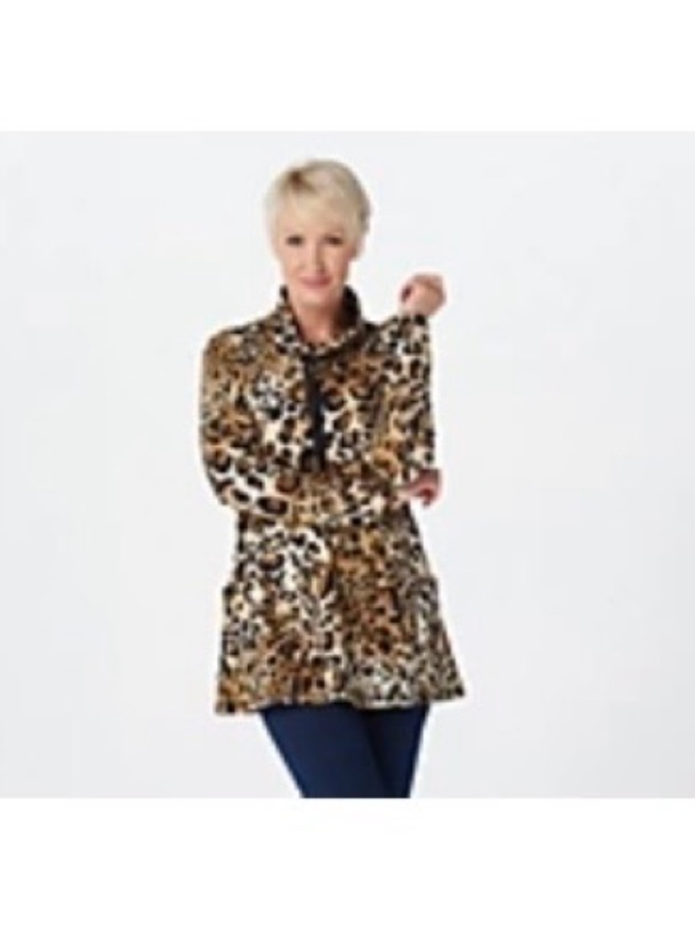Susan Graver Weekend Leopard-Print Cowl Neck Tunic in Blue & Black
